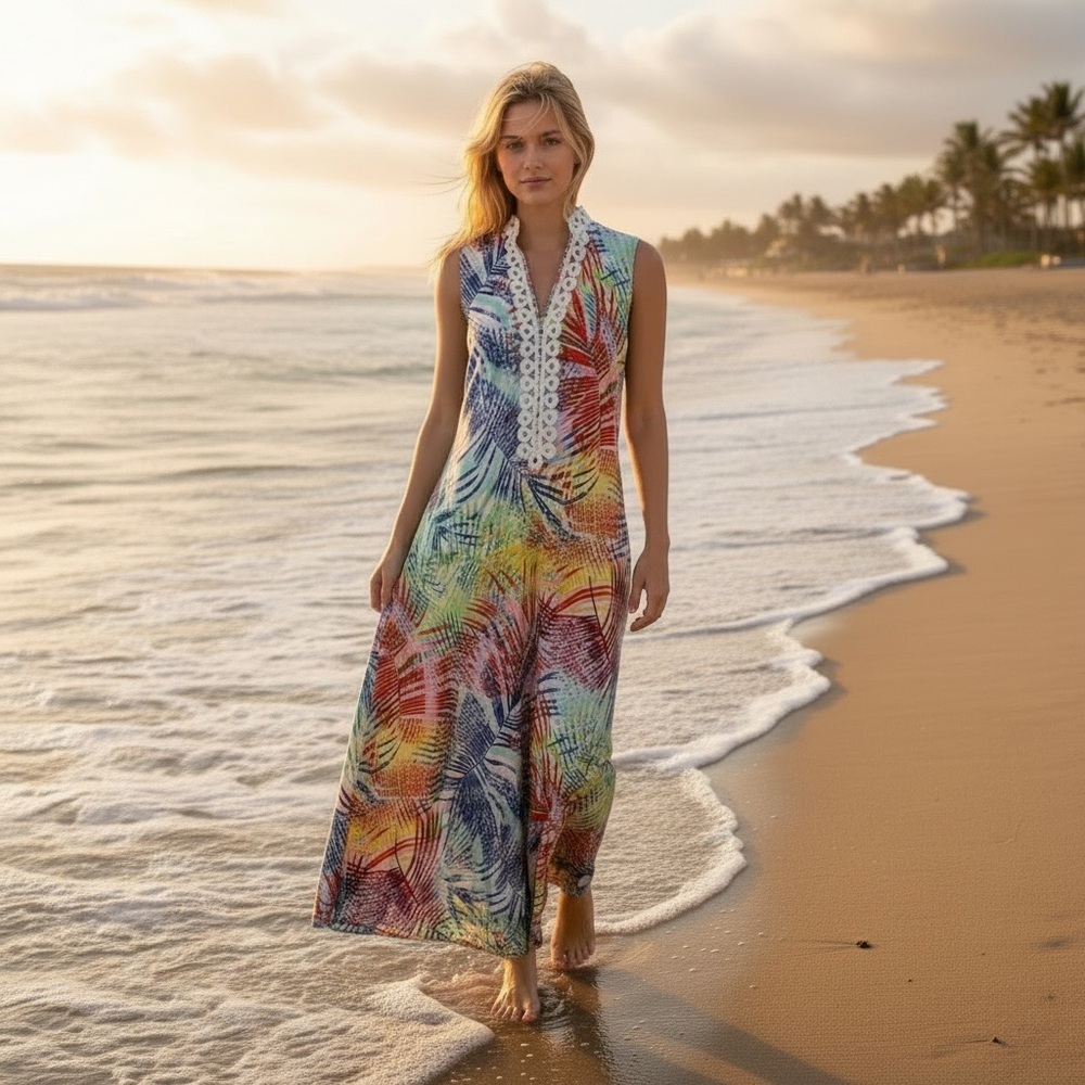 Pappagallo Dress 2 Multicolored Tangering Maxi Sleeveless Floral Tropical NWT